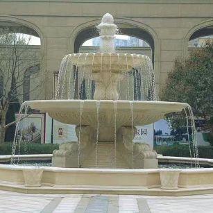 丽水 黄金麻花岗岩异型加工——户外庭院石雕流水喷泉