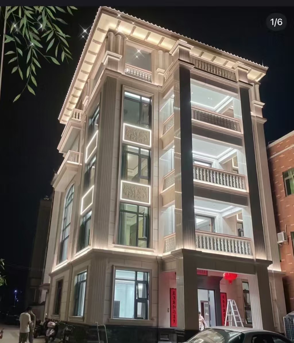 丽水 芝麻白花岗岩别墅外墙夜间效果